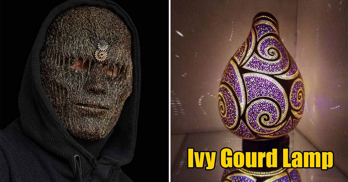 cool things people made -  crazy metal mask ivy gourd lamp