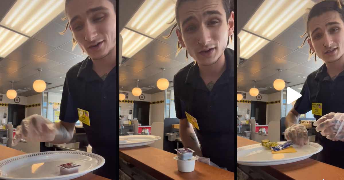 a guy at waffle house showing the plating techniques