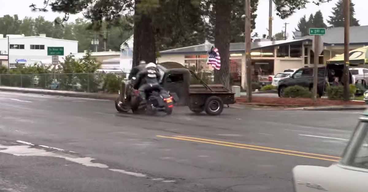 biker crashes into truck