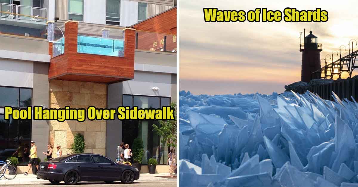 Fascinating photos - suspended pool, ice shard waves