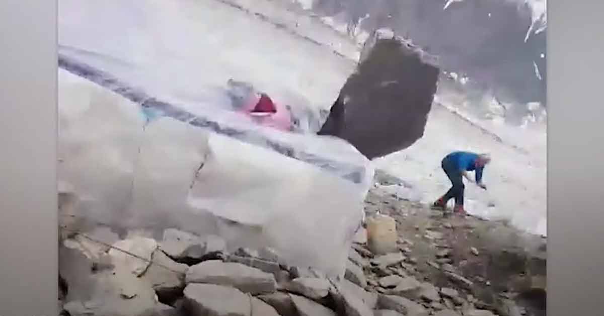 huge rock nearly kills two people