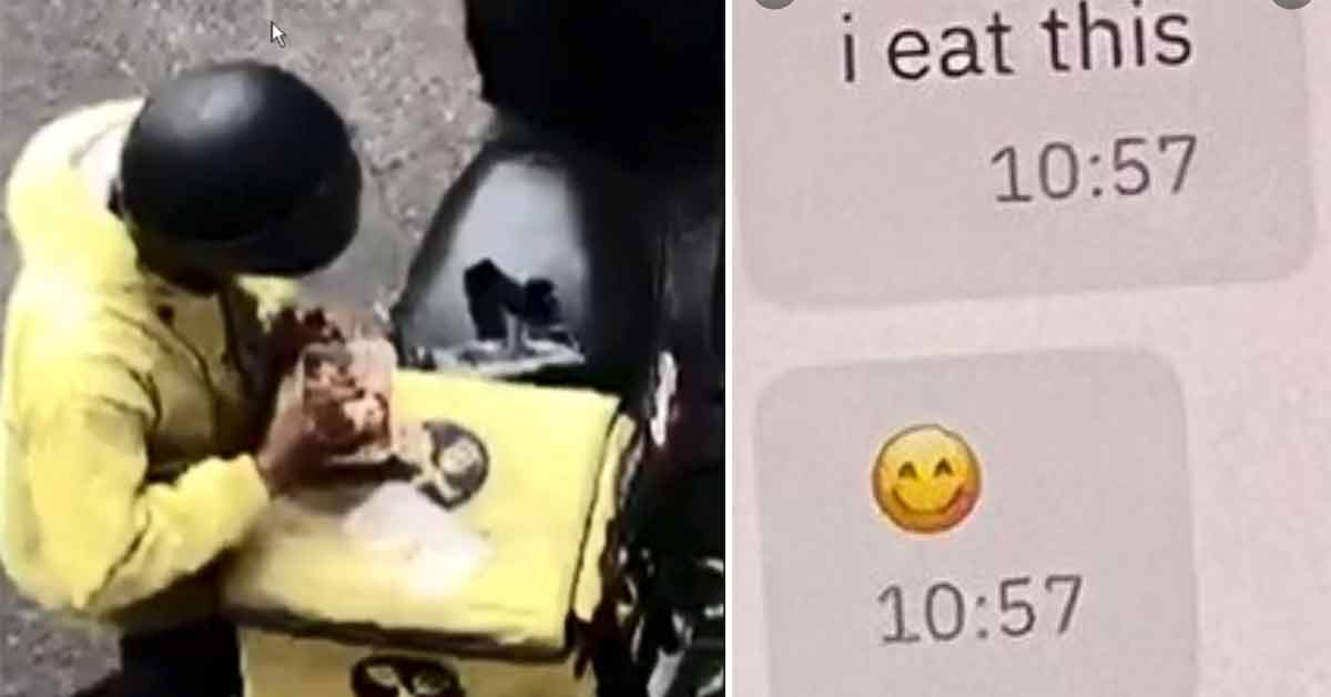 delivery food driver eats customers lunch and loves it