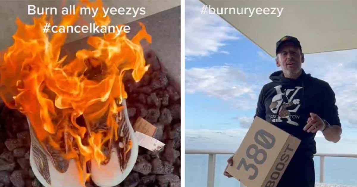 guys burns 15 thousand dollars worth of Yeezys