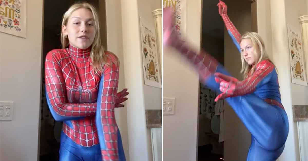 queefing spider-man shows off her special talent