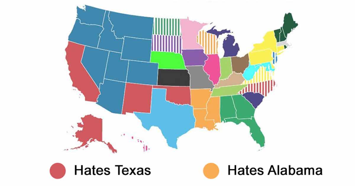 map shows which US states hate each other the most