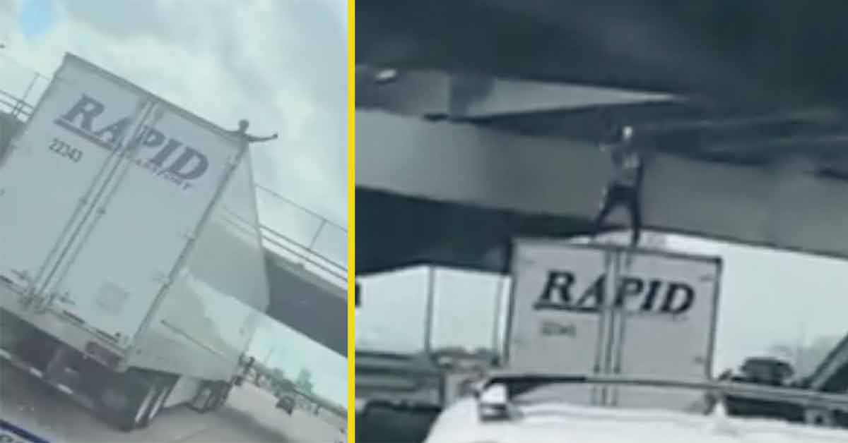 man dances on truck before falling