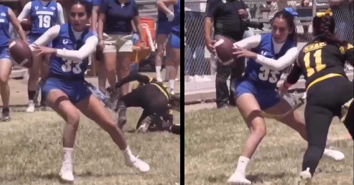 girl playing flag football