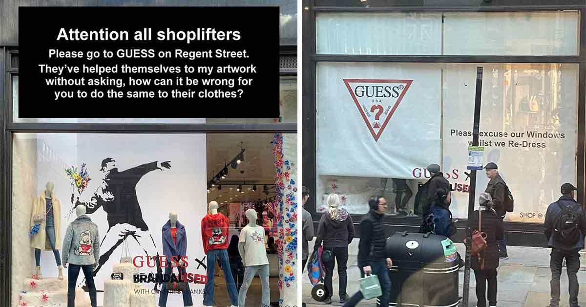 banksy asks his supporters to shoplift from guess