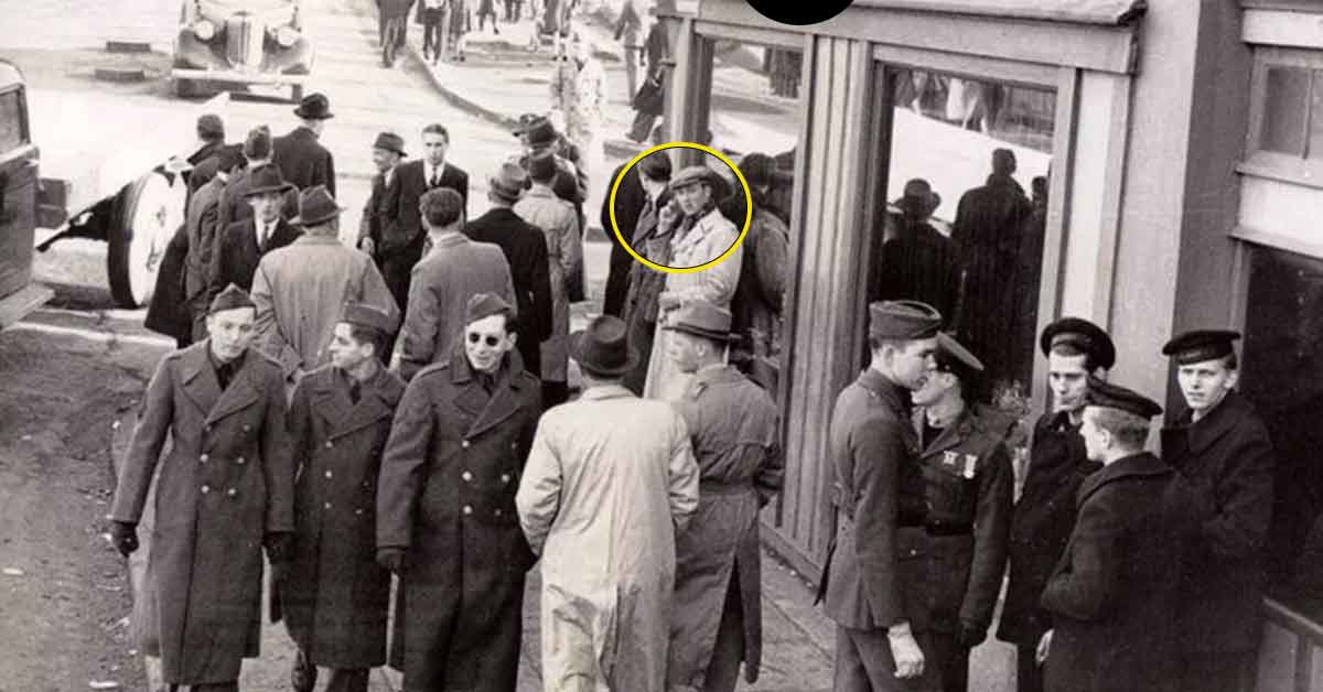 old photo of a man on a cellphone