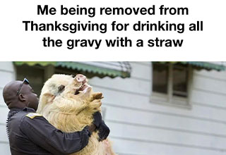 me being removed from thanksgiving dinner for drinking the gravy through a straw