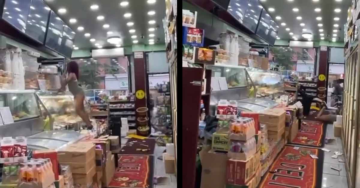 woman trashing store gets hit by box