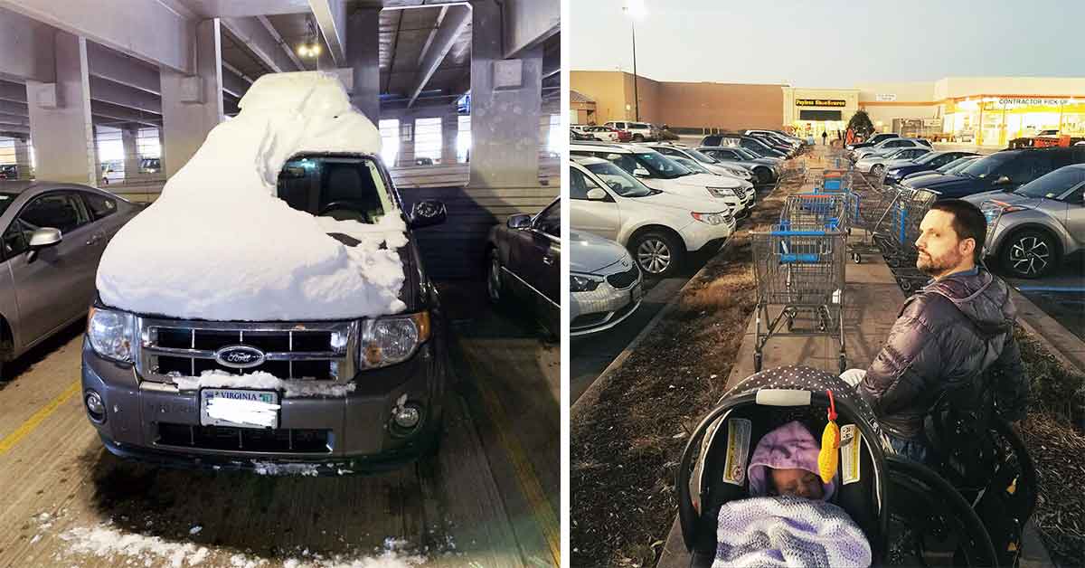 Laziness - snow on car, shopping carts