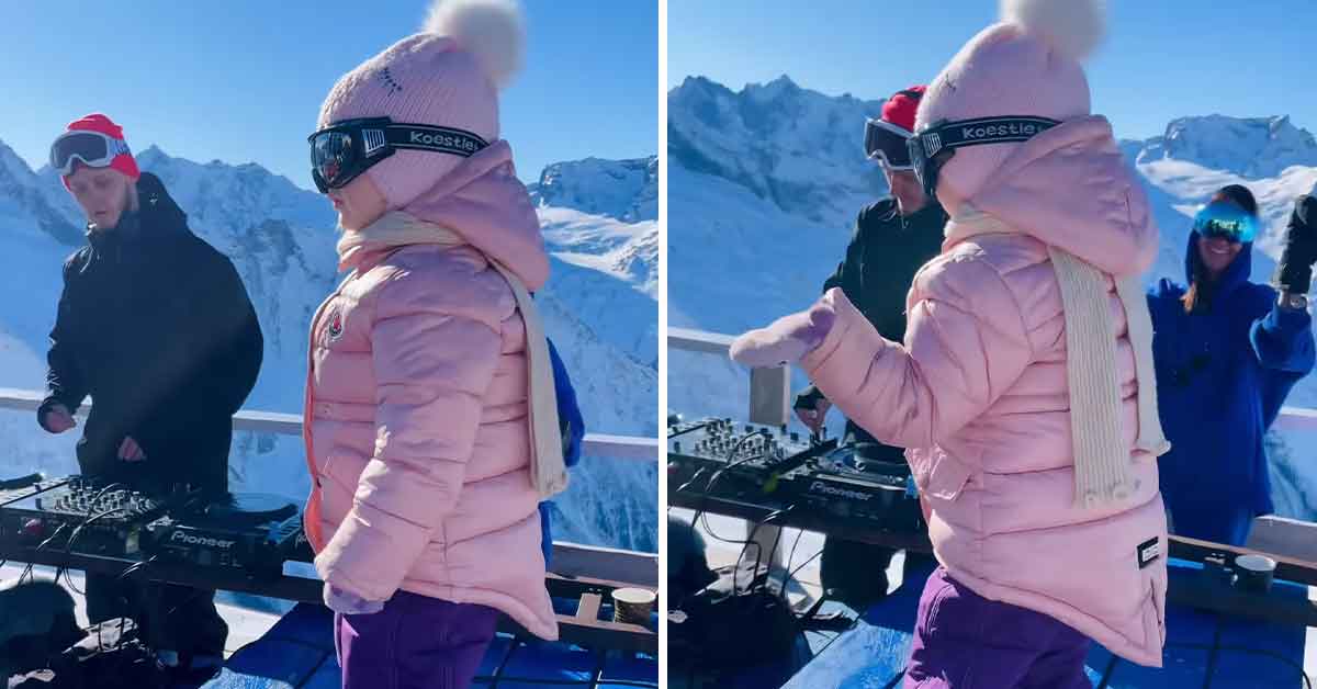 little girl dancing on a table to techno music