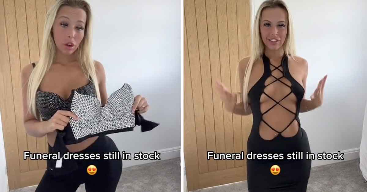 woman tries to sell skimpy funeral dress