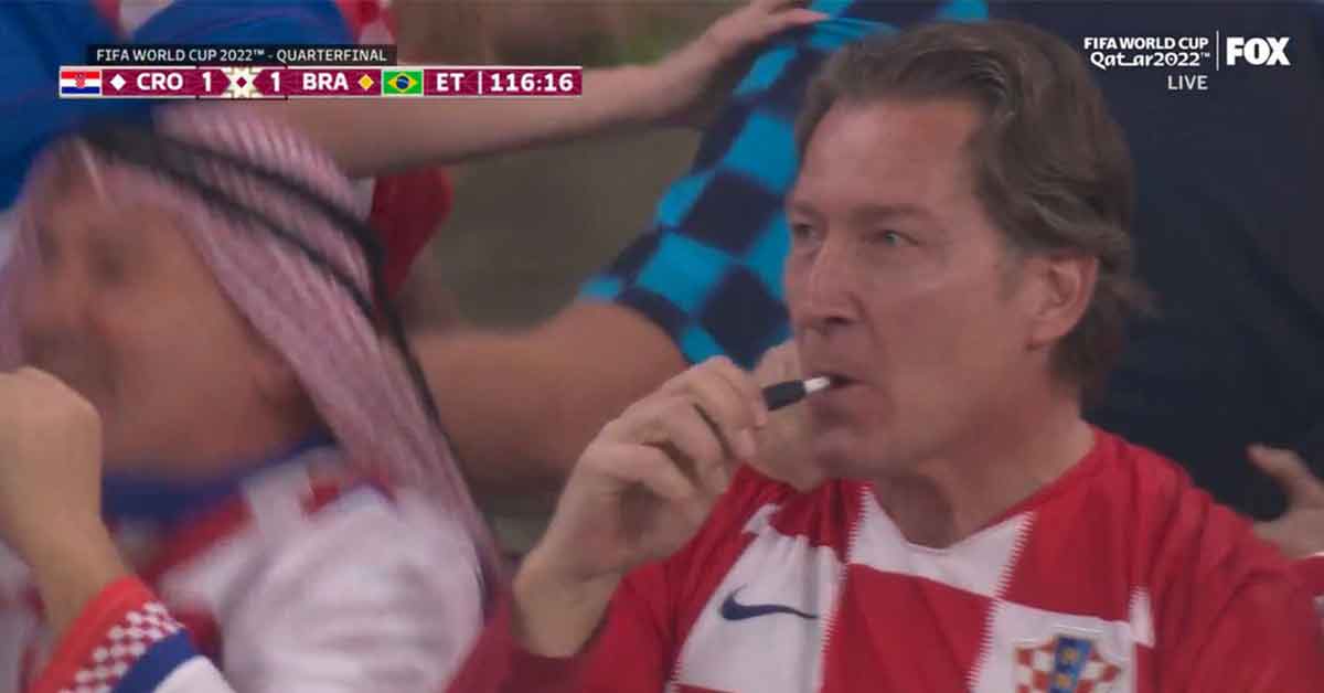 Croatian Fan Stops Celebrating to Rip  His Vape Pen