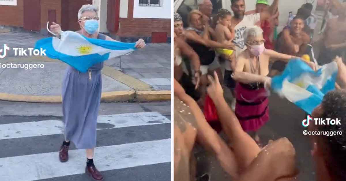 grandma parties in the street after Argentina advance to the world cup final