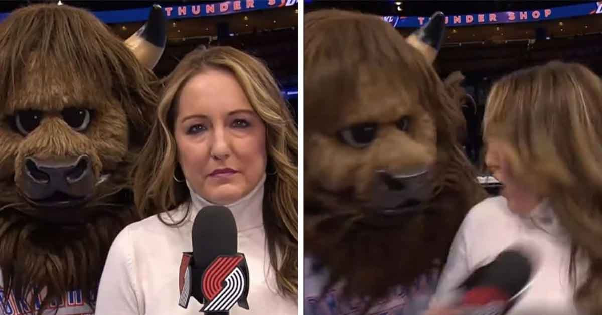 OKC reporter gets scared by mascot