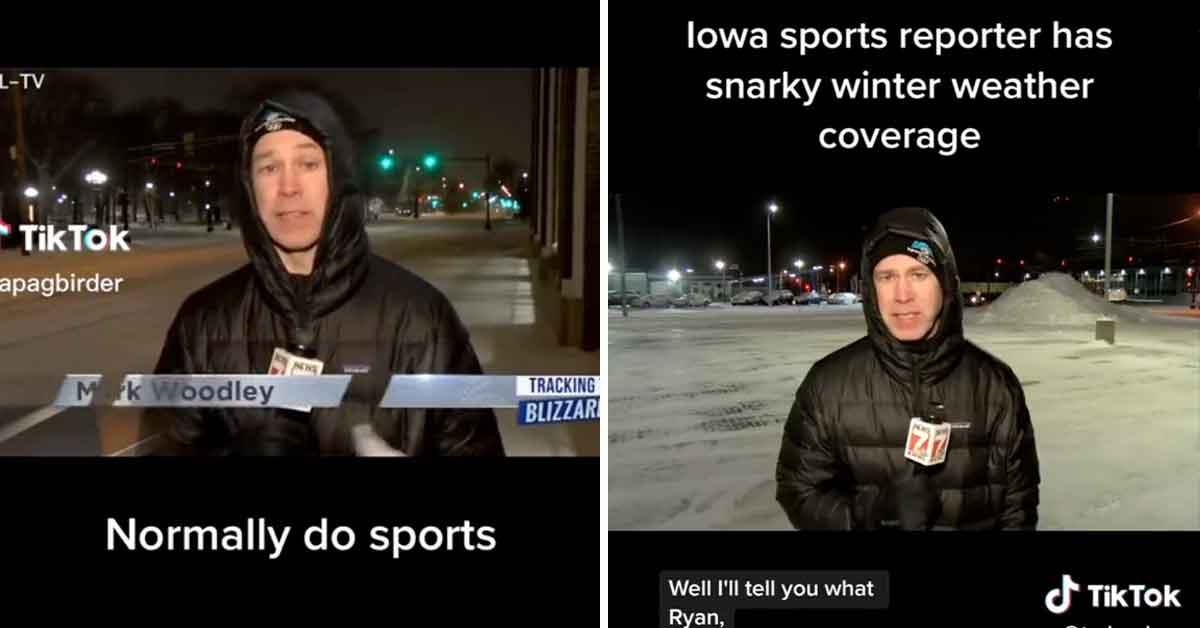 sports reporter ins't happy he's forced to cover winter storm