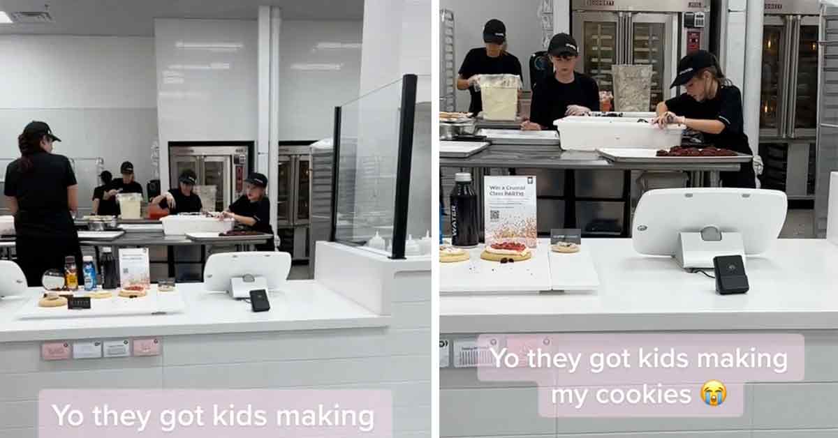 kids filmed working in the crumbl cookies kitchen