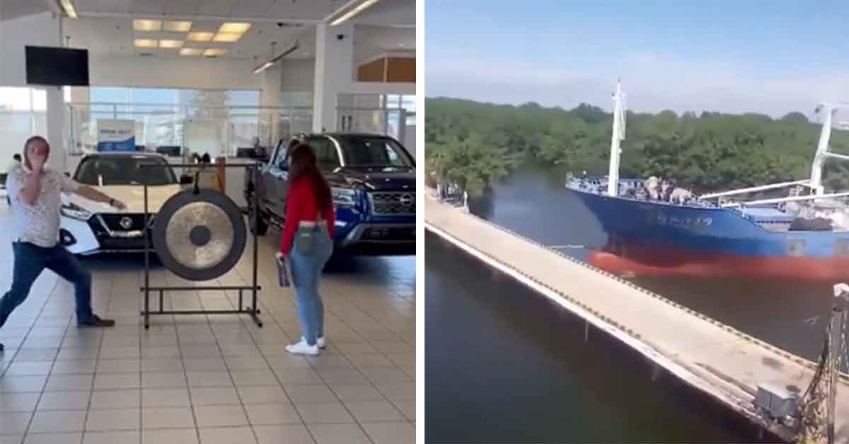 expensive accidents -   boat crashing into a bridge -  a damn seconds before collapsing