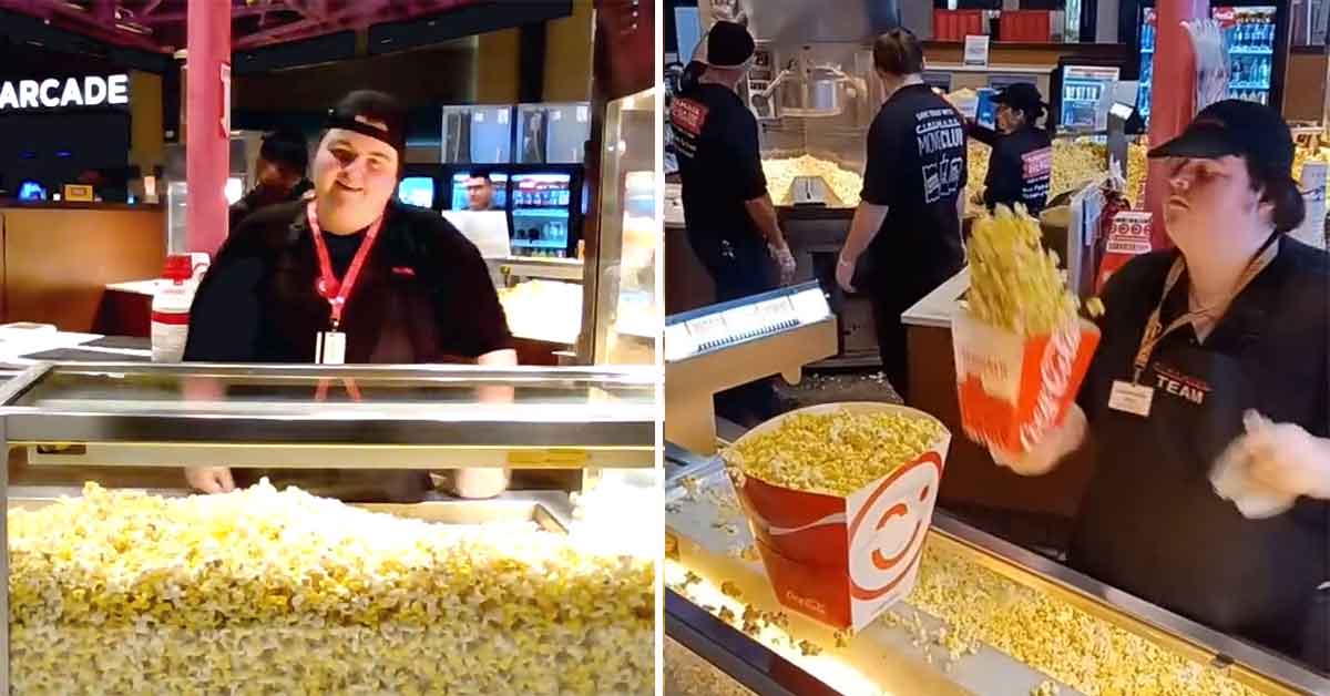 movie theater concessions guy goes viral for his impressive popcorn buttering skills