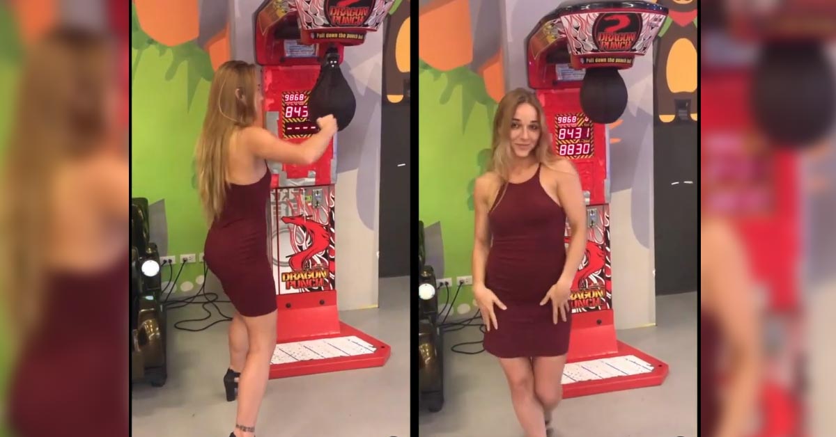 girls hitting the punching machine