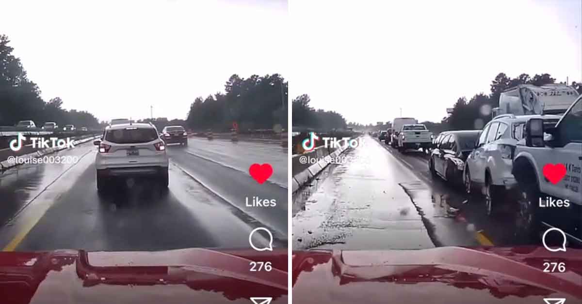 driver avoids five car pileup after swerving out of the way at the last second