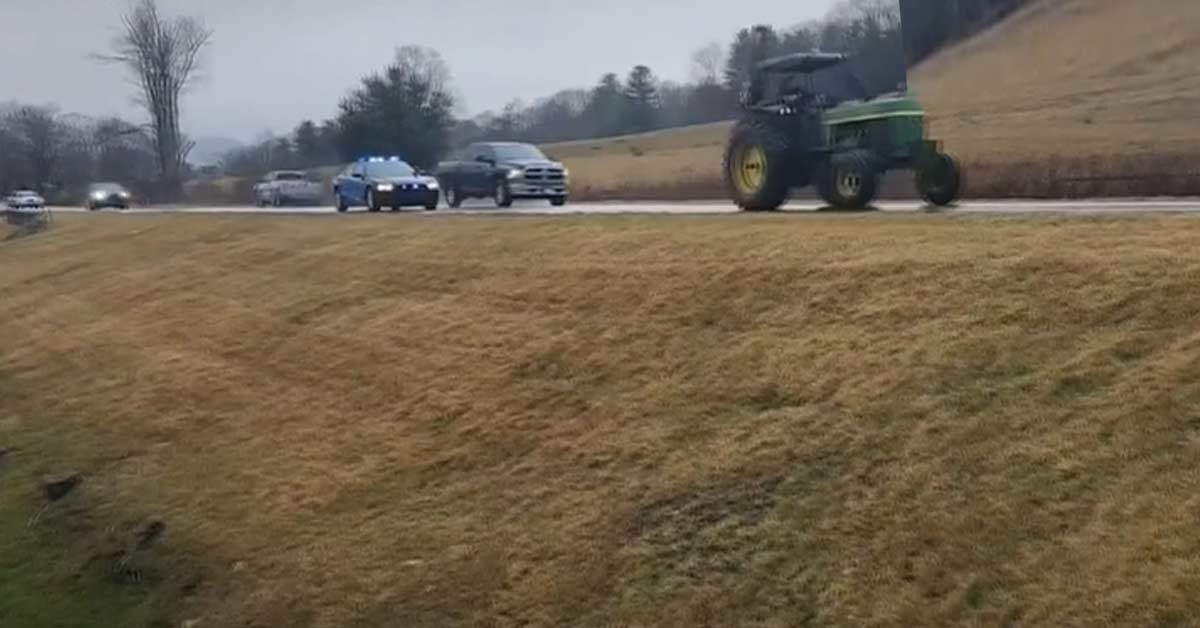 Crazy Farmer and His John Deere Tractor Take Police on a Medium Speed Chase, Hit Several Cars and a Church