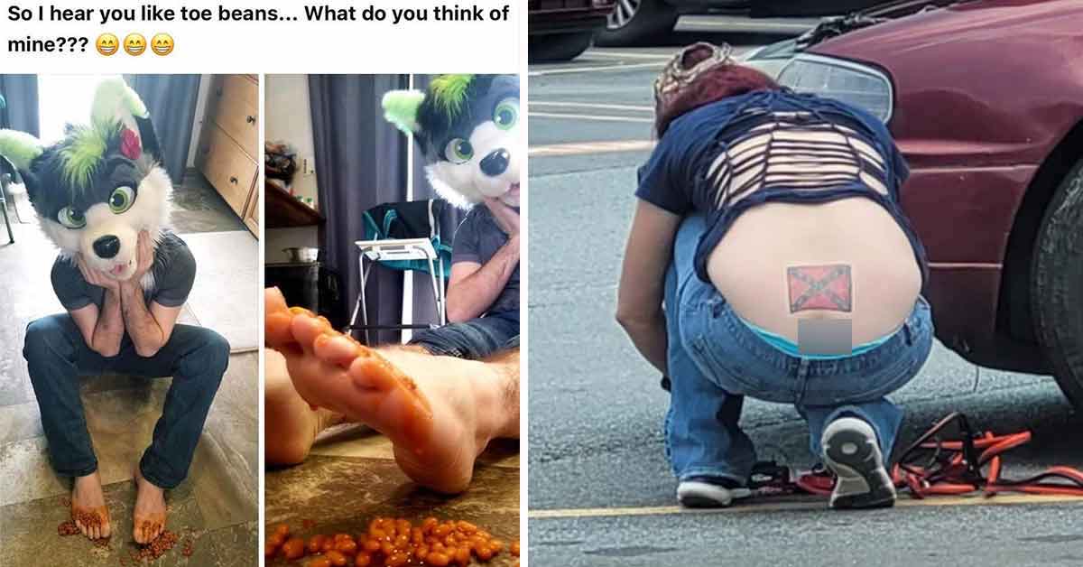 Cringey Pics - toe beans, rebel flag tramp stamp