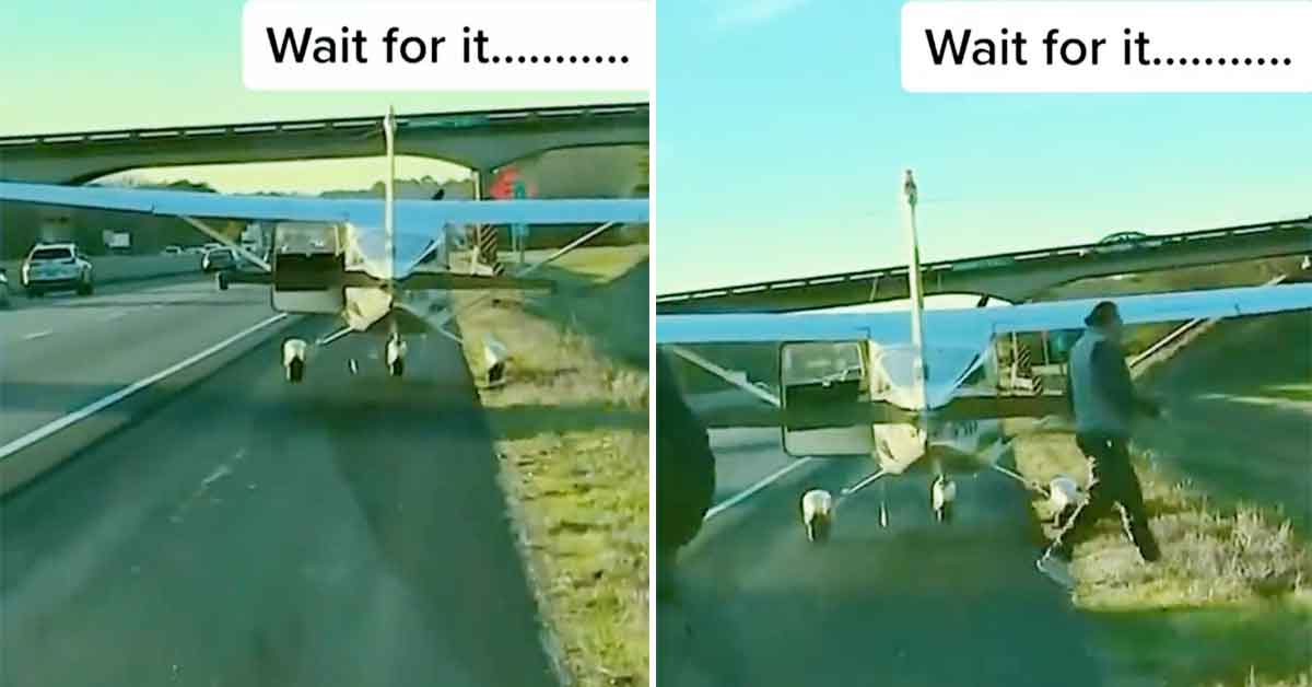guy parks his plane on the side of the road and takes a pee