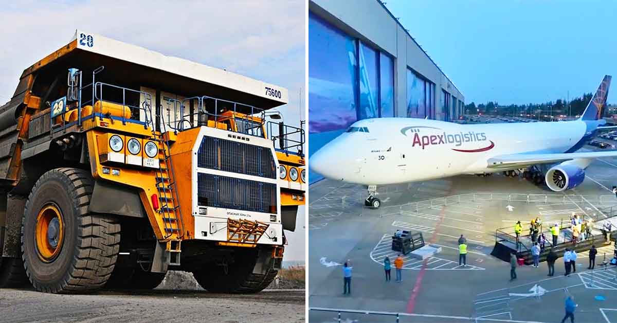 the last Boeing 747 ever made - and a big ass quarry truck