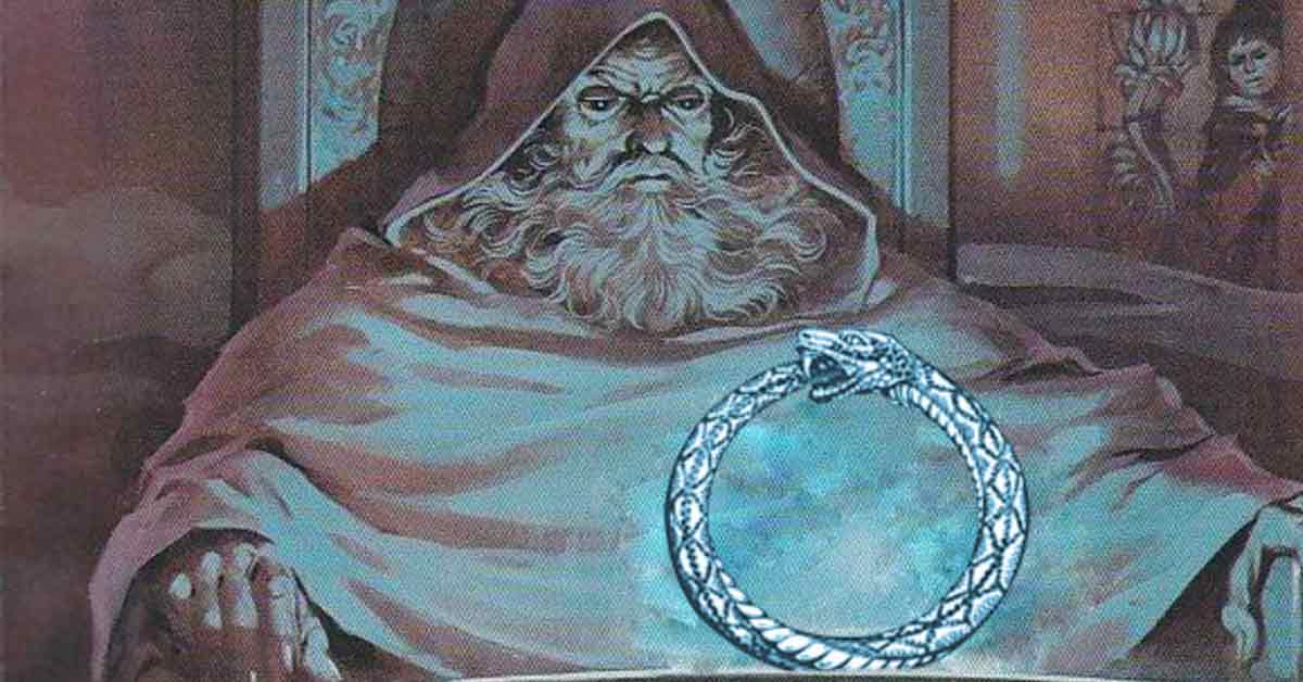 wizard staring at an ouroboros