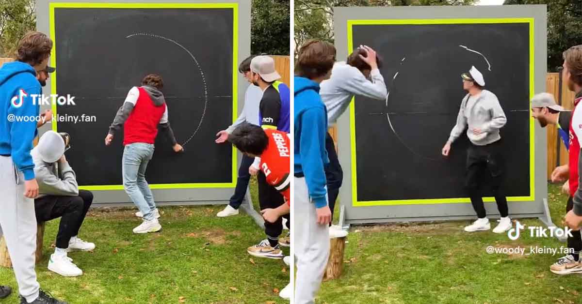group of guys have a circle drawing competition