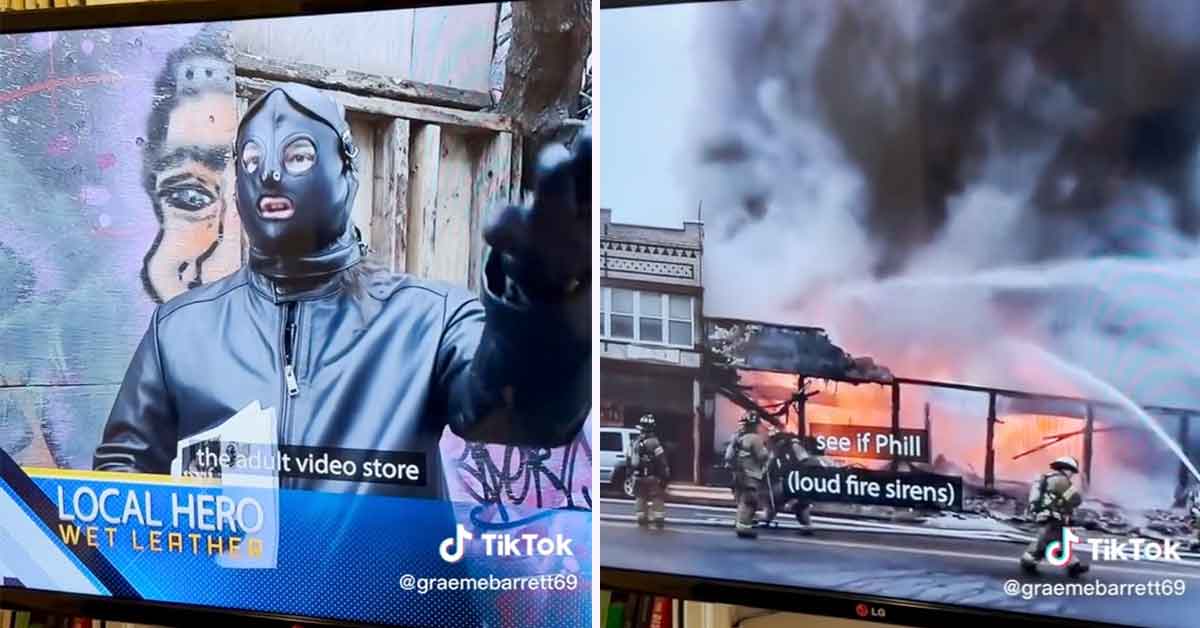 hero in gimp mask helps save magazines from burning adult video store