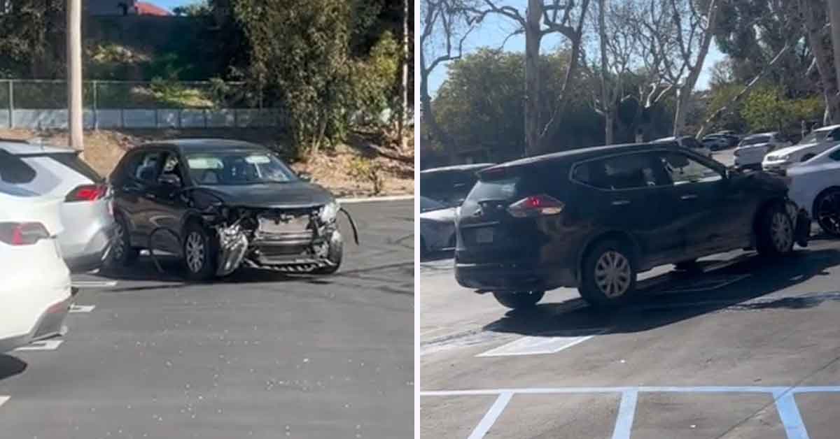 karen crashes into multiple car in single parking lot