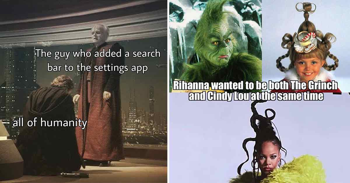 the guy who added a search bar to the settings app -  all of humanity - Anikin star wars meme -  Rihanna memes