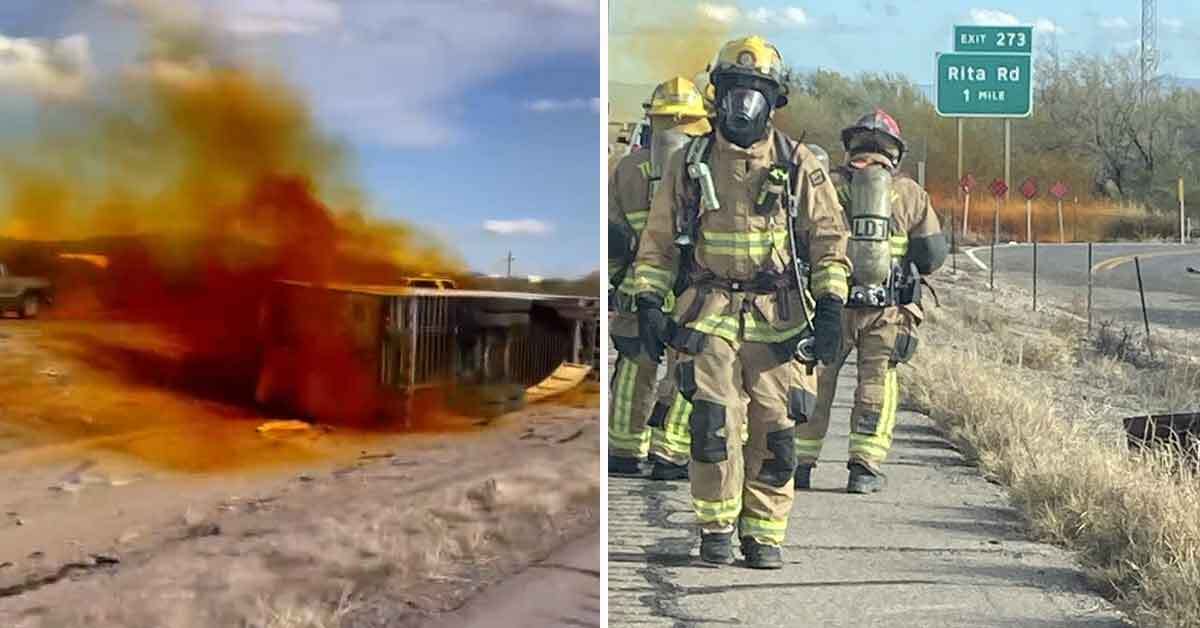 truck carrying nitric acid overturns and leaks poisonous gas