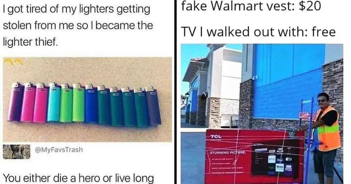 Posting illegal activities - lighters, walmart tv vest