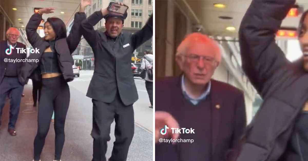 Bernie Sanders photo bombs a group of dancing tiktokers