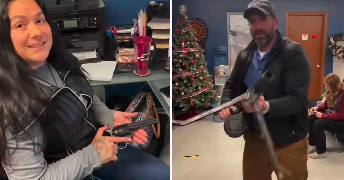 office workers pull our their guns for 'full sized friday'