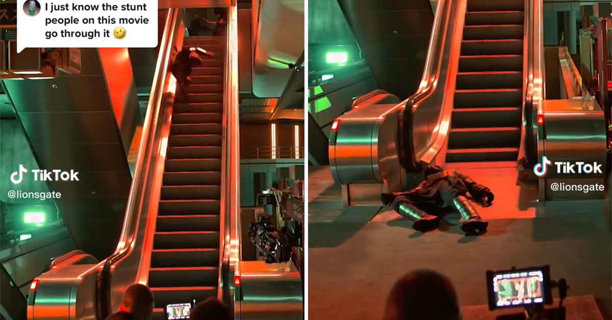 John Wick 4 stuntman goes flying down an escalator