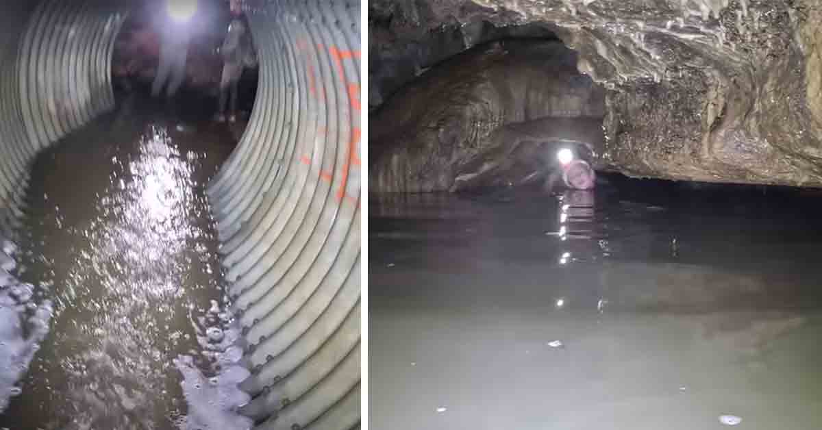 drainage pipe to underground cave
