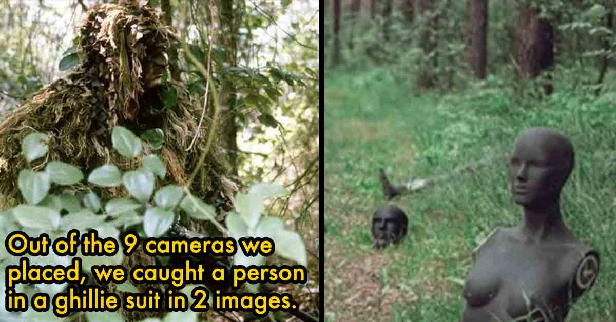 ghillie suit and mannquins in the woods