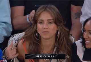 Jessica Alba sitting courtside at the Knicks