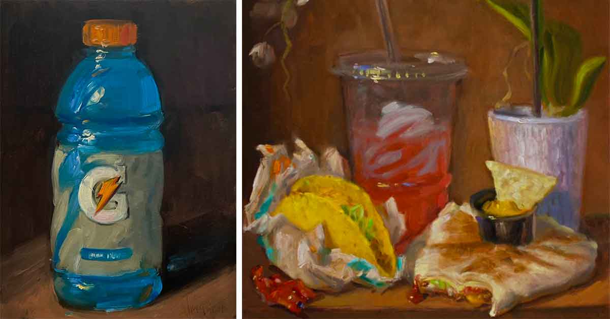 an oil painting of taco bell - blue Gatorade