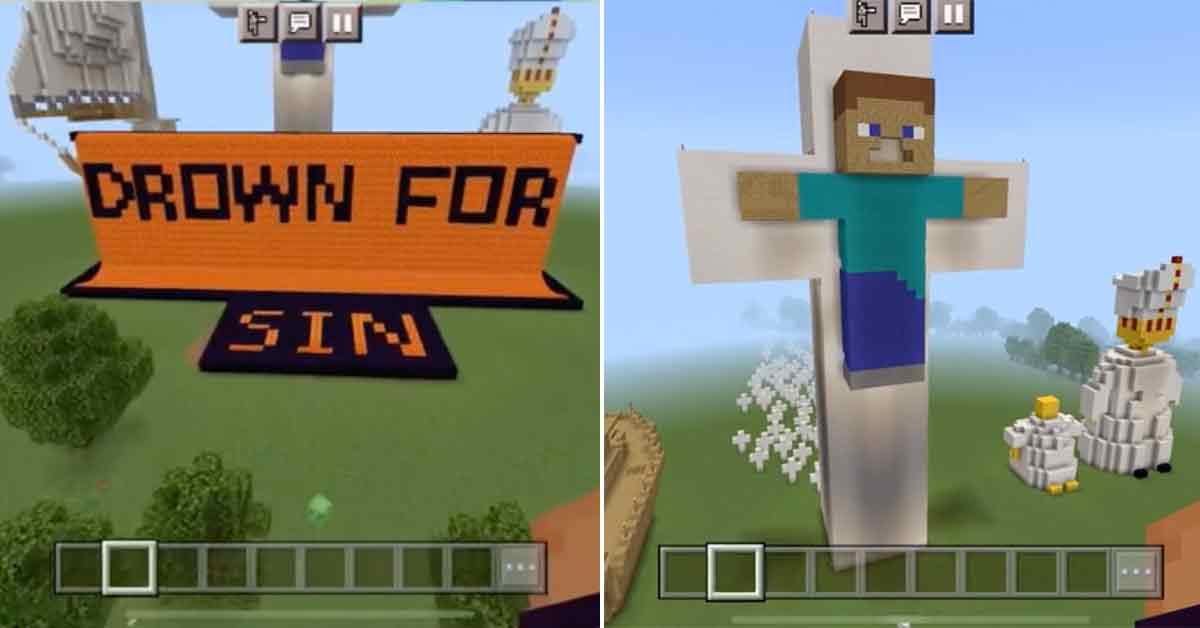 Minecraft shrine to Jesus on the cross