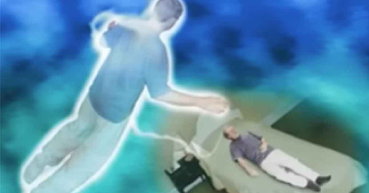 astral projection - man floating over himself in bed