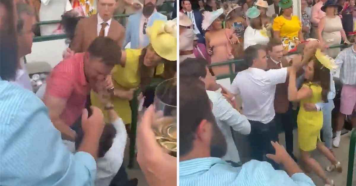 bros fight in the stands at the Kentucky Derby