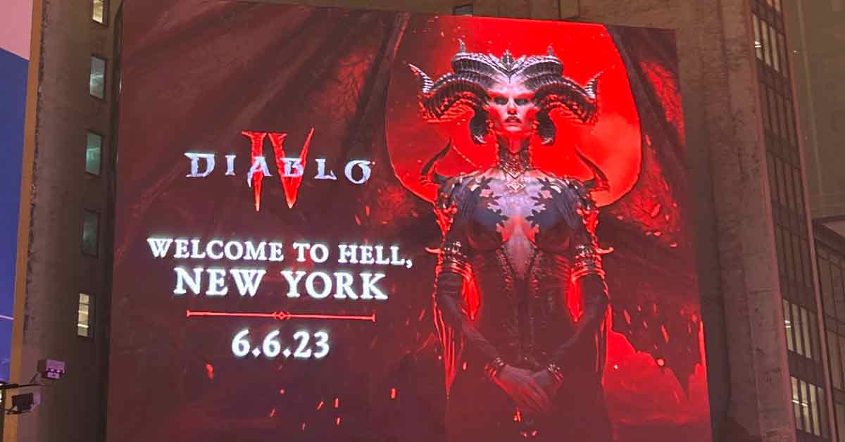 Diablo IV NYC billboard -  welcome to Hell NYC