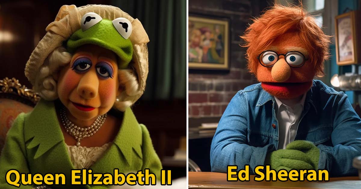 queen elizabeth II and ed sheeran as muppets